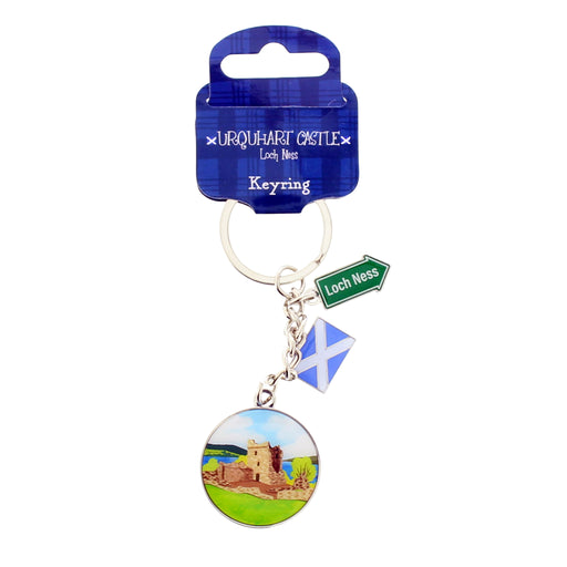 Keyring with Urquhart Castle and Loch Ness charm on a blue card - Image