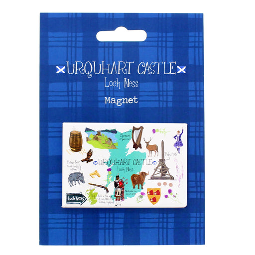 Urquhart Castle Loch Ness magnet packaging with blue plaid design - Image