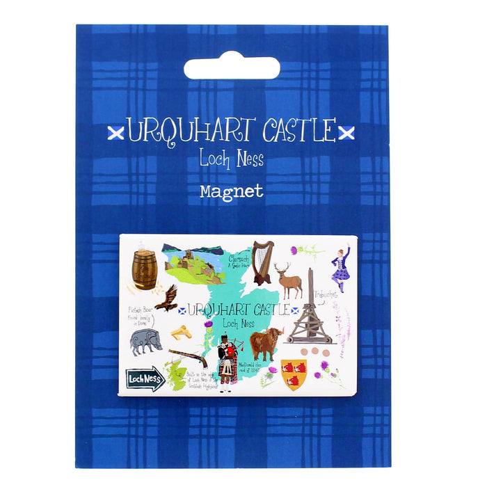 Urquhart Castle Loch Ness magnet packaging with blue plaid design - Image