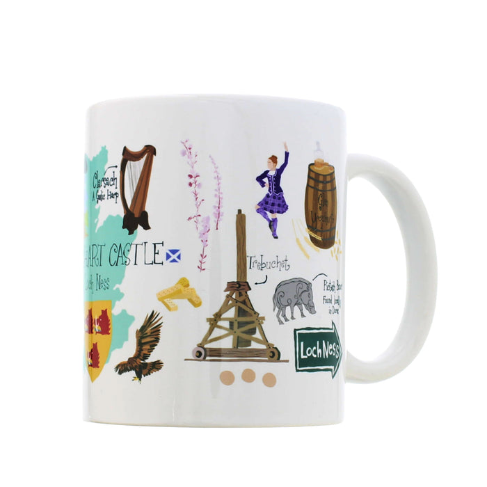 Mug with Scottish-themed illustrations on a white background - Image
