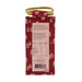The back of a red fabric pouch with a white nutrition label and a gold-colored loop handle, shown on a plain white background. - Image