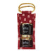A Christmas-themed gift set from Mrs. Bridges, featuring two jars of preserves in a red fabric pouch with a gold-colored hanging loop, shown against a plain white background. - Image