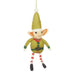 Felted wool elf ornament with green hat and sweater on a white background - Image