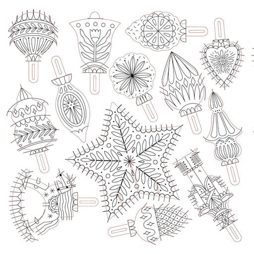 Collection of black line art designs on a white background - Image