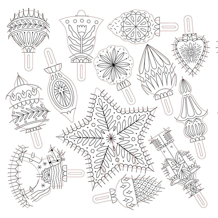 Collection of black line art designs on a white background - Image
