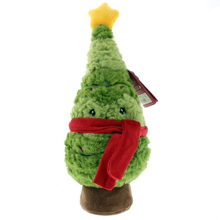 Plush Christmas tree toy with a red scarf and yellow star on a white background - Image