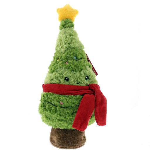 Plush Christmas tree toy with a red scarf and yellow star on a white background - Image