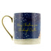 A ceramic Christmas mug with a gold handle, featuring a dark blue night sky design with white stars, gold cursive text reading 'Merry Christmas from Edinburgh Castle', and a snowy landscape at the base. - Image