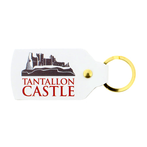 tantallon castle leather keyring on white background