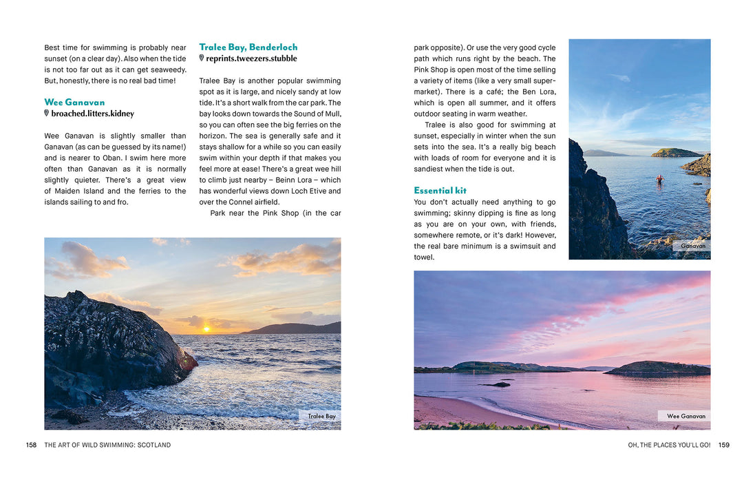 art of swimming book showing inner page spread with text and images of shorelines