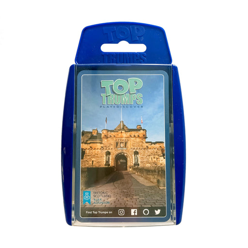 top trumps historic scotland card game official set with plastic case and edinburgh castle on front