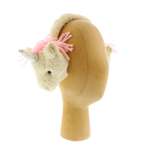 white unicorn fluffy earmuffs shown on mannequin
