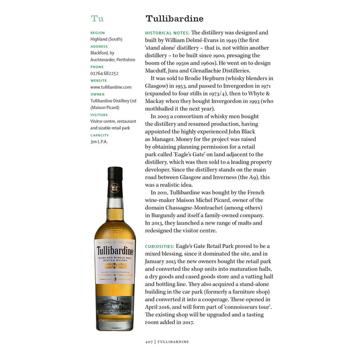 whiskypedia book inner page showing text and Tullibardine whisky bottle image