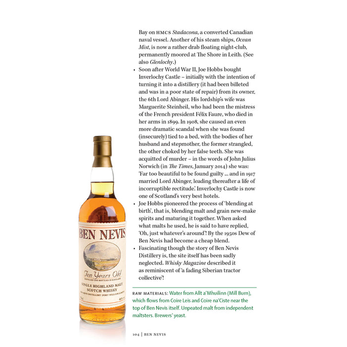 whiskypedia book inner page showing text and Ben Nevis whisky bottle