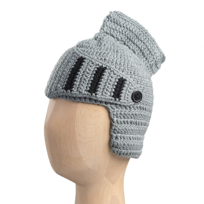 Knitted knight hat with grey and black wool