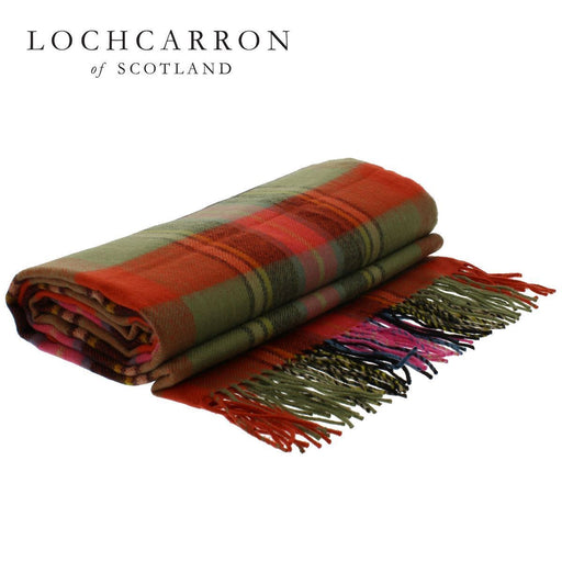 bruce of kinnaird tartan wool throw shown folded with lochcarron logo in top left corner of image