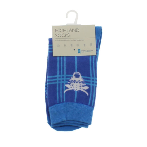 Highland blue Socks with 2 tone blue and white highland cow head at ankle area