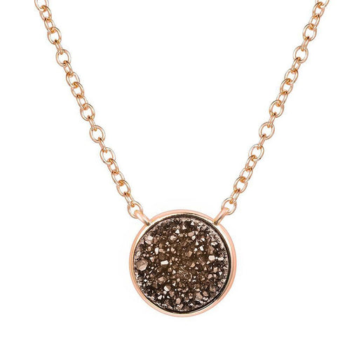 Round rose gold Elara coffee coloured pendant necklace with chain