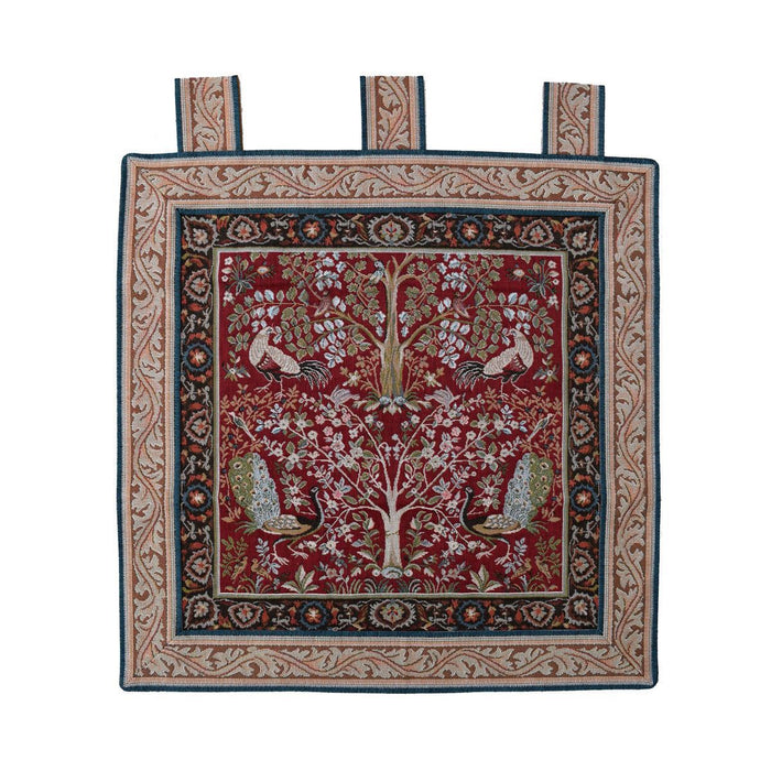 The Tree of Life with Birds Square Tapestry Red