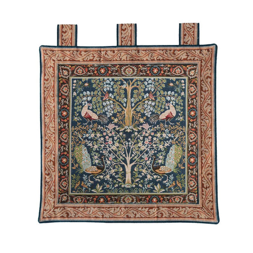 The Tree of Life with Birds Square Tapestry Blue