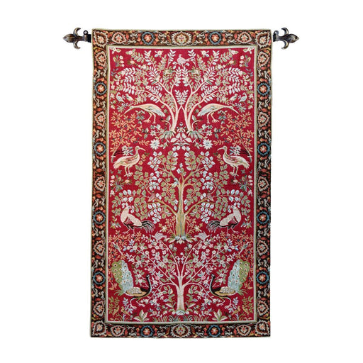 The Tree of Life with Birds Tapestry Red