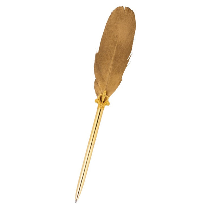 Gold feather pen with modern ballpoint design