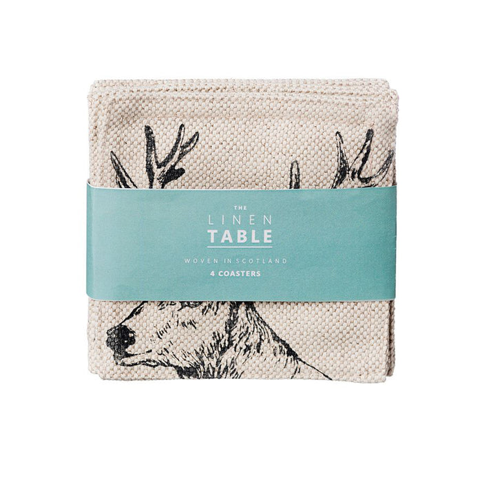 4 linen stag coasters packaging