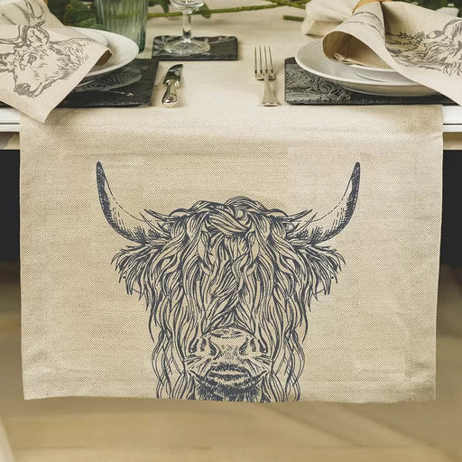 highland cow linen table runner