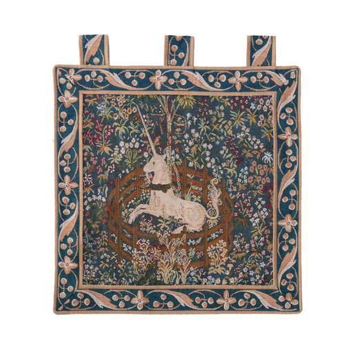 the Captive Unicorn Tapestry in blue