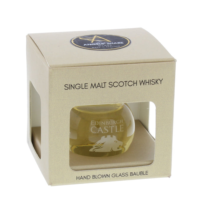 Glass bauble filled with whisky and with Edinburgh Castle logo with gift box