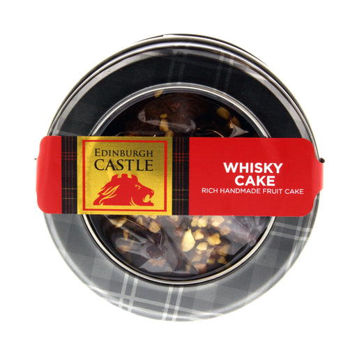 Exclusive Edinburgh Castle Whisky Cake Tin. Containing handmade fruit cake