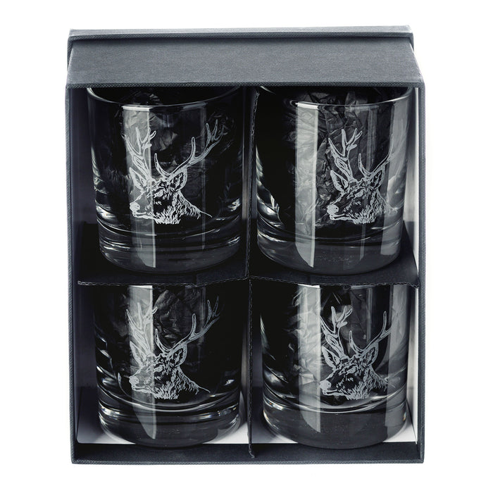 Set of 4 Stag Tumblers shown in presentation box