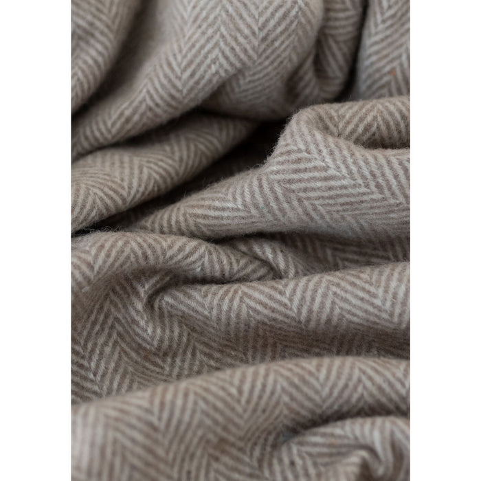 recycled wool herringbone blanket natural close up