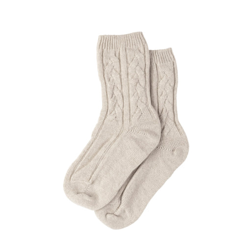 Cashmere Bed Socks with natural tone and cable knit pattern