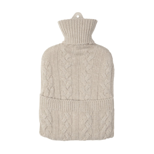 Cashmere Hot Water Bottle Cover with soft cable knit pattern