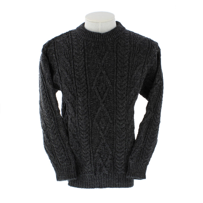 Charcoal Aran Sweater shown on mannequin with chunky cable knit