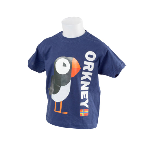 Children's Orkney Puffin T-Shirt blue design