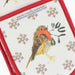 close up detail of Christmas robin design oven gloves