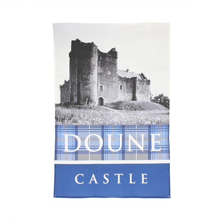 doune castle kitchen tea towel with tartan