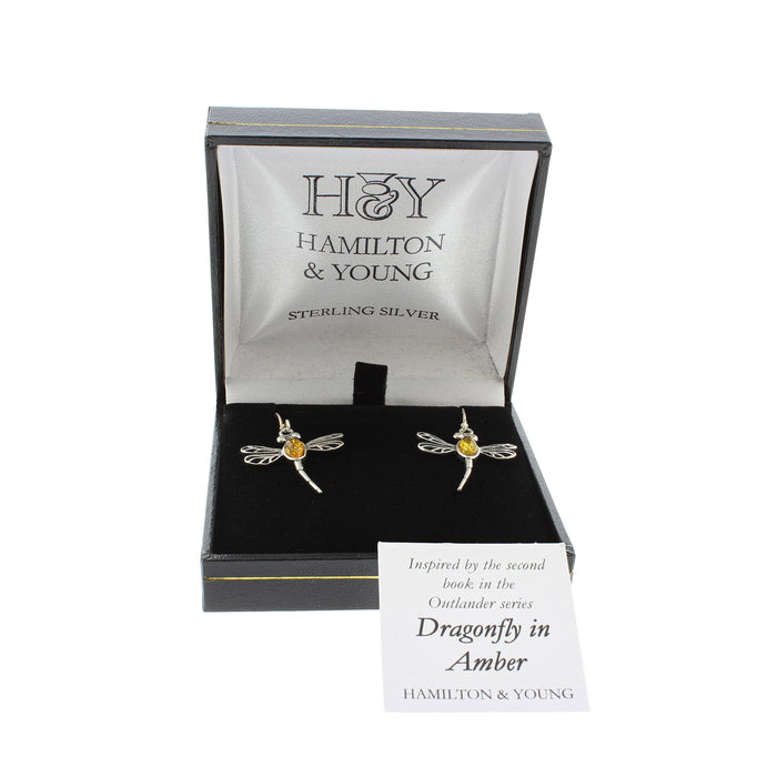 pair of dragonfly earrings in a gift box