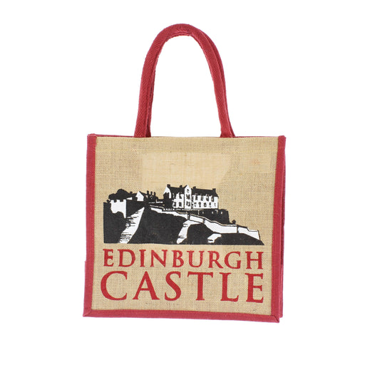 edinburgh castle jute shopping bag with red handles
