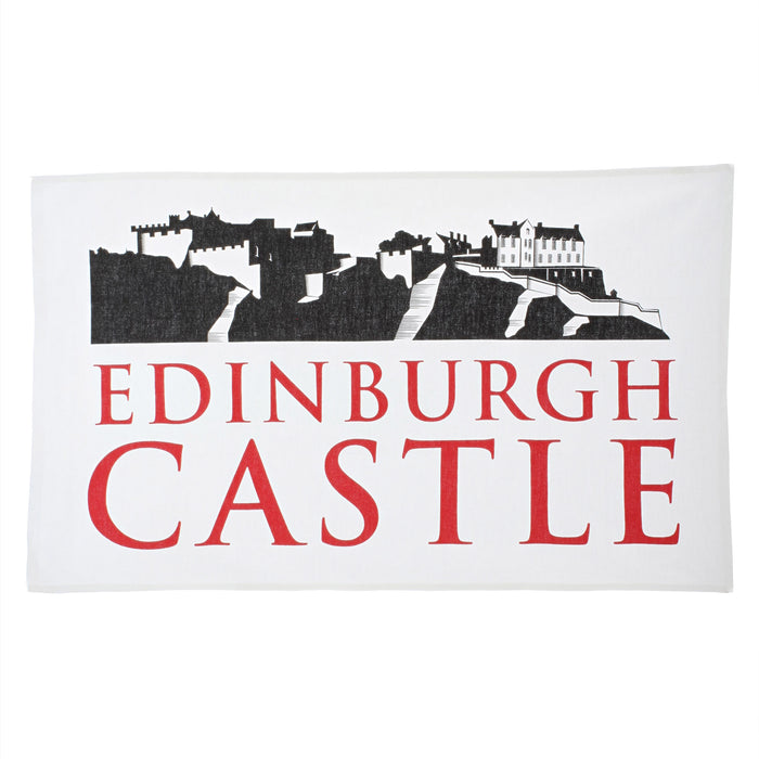 edinburgh castle kitchen tea towel made from cotton with illustration castle image and words edinburgh castle below