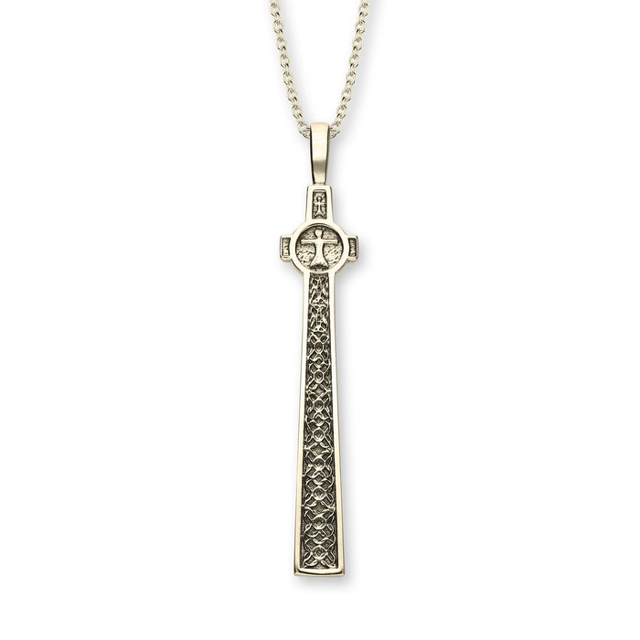 Iona Maclean's Cross Pendant - Gold shown on white background with close up of detail