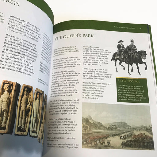 example inner page of Holyrood Park guidebook with pages open showing The Queen's Park chapter