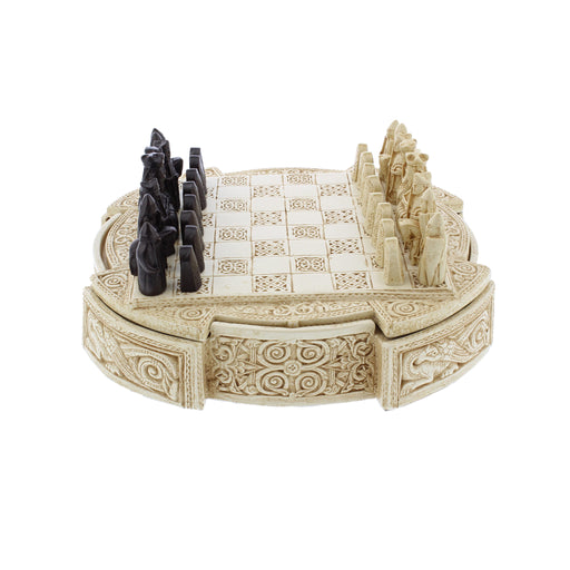 isle of lewis chess set with cream ivory ornate round base 