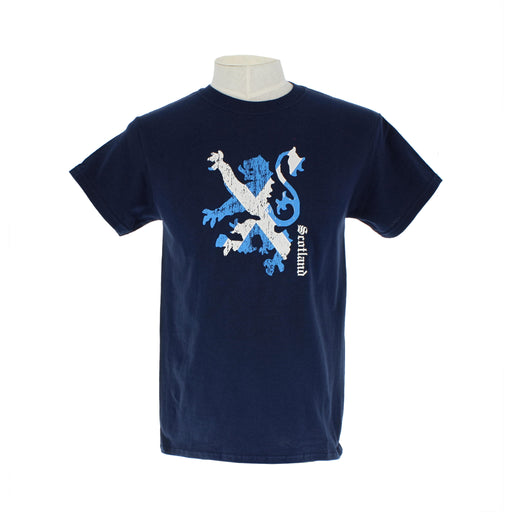 navy blue t-shirt with lion rampant design