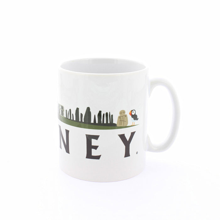 Orkney Mug shown rotated to highlight more of the design round the mug including little puffin