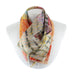 colourful silk scarf wrapped on mannequin's neck with pheasant design and abstract pattern