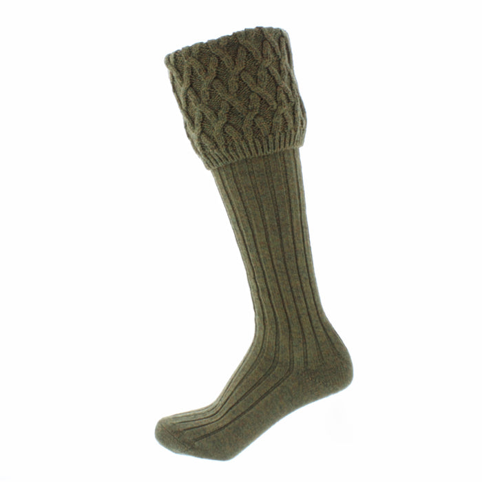 rannoch bracken green colour wool socks knee length welly socks in country laird style
