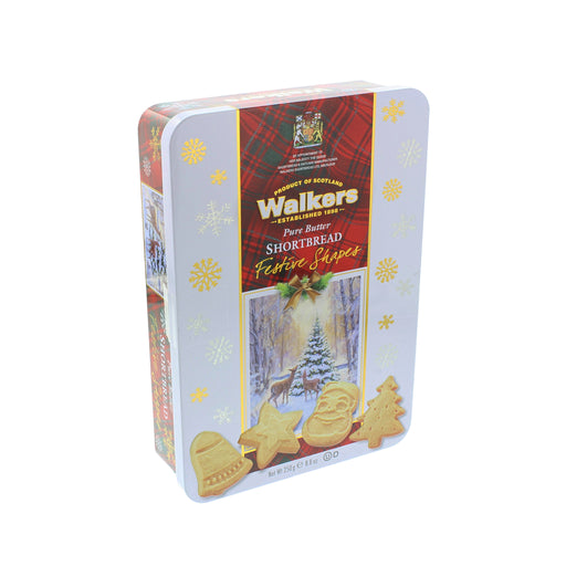festive tin with shortbread shapes inside